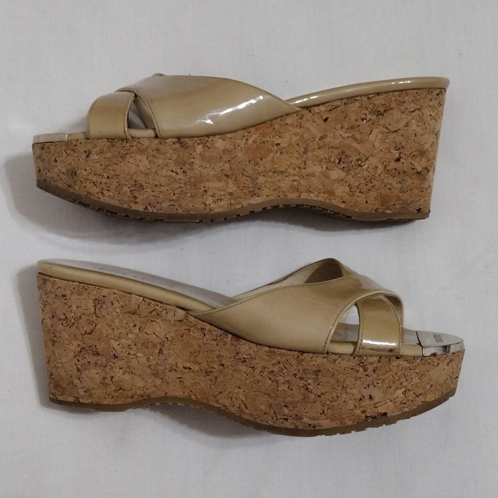 Jimmy Choo Prima Cork Wedge Platform Sandals 36.5 / 5.5 Designer Luxury Shoes